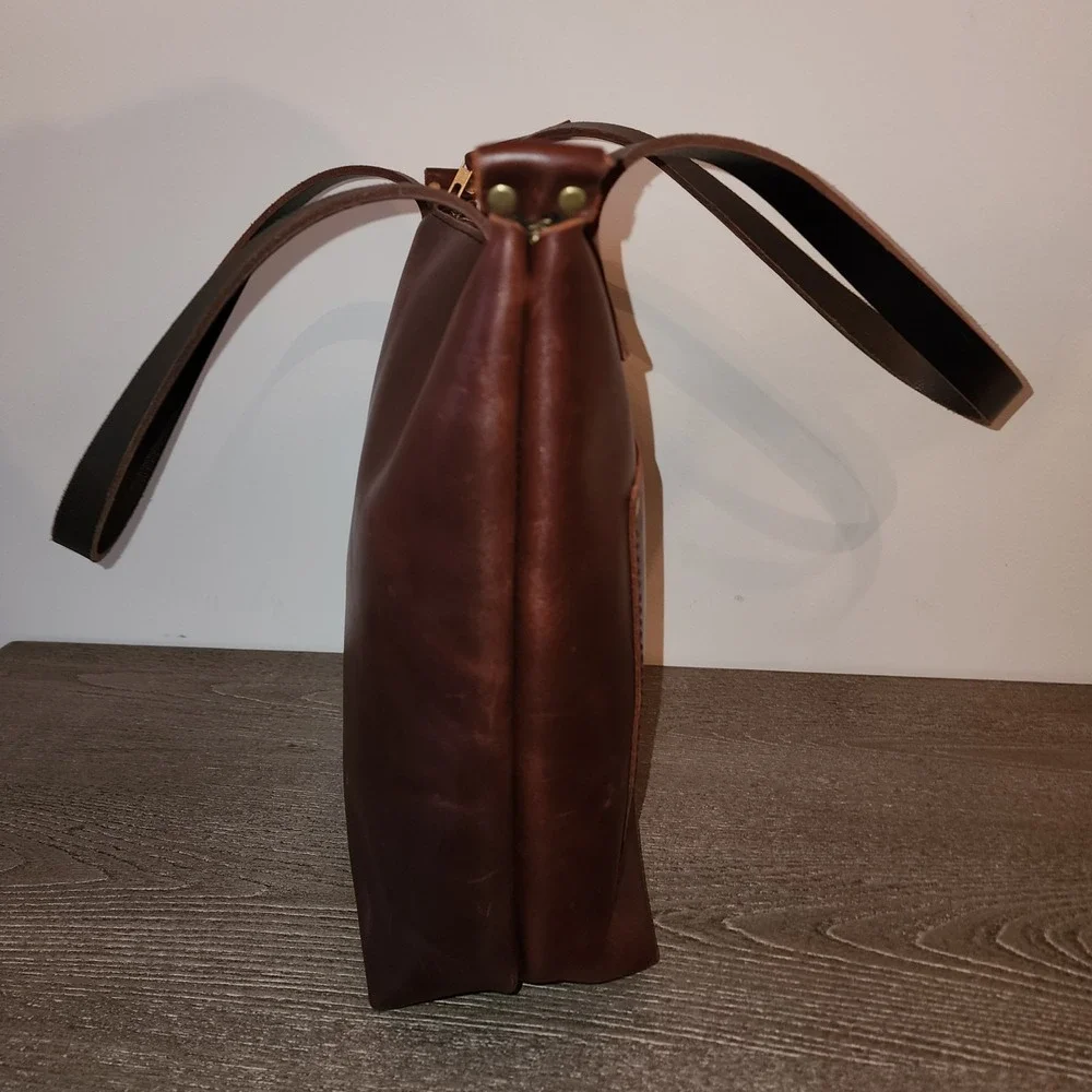 Portland Leather Goods S Zip Tote Brown Full Grain Leather Quiet Luxury